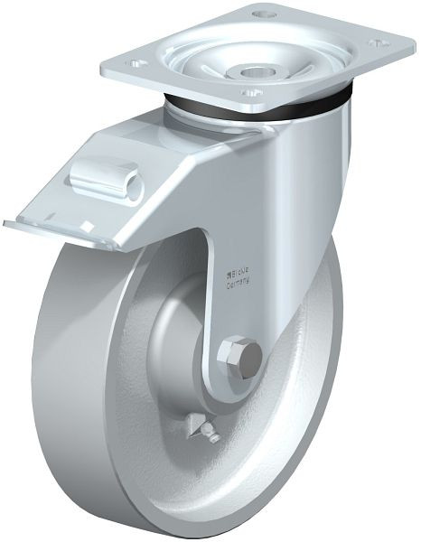 Blickle LK-G 200K-FI Stahlblech-Lenkrolle, schwere Ausführung, mit Anschraubplatte & Feststeller, Guss, Grau, 638387