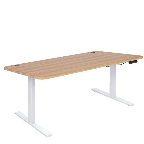 Mendler Schreibtisch HWC-D40, Computertisch, elektrisch höhenverstellbar 160x80cm 53kg, Eiche-Dekor, weiß, 75750+62768