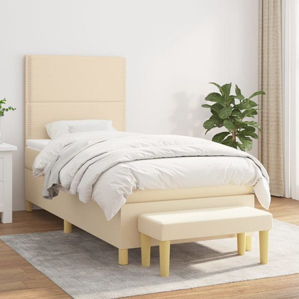 vidaXL Boxspringbett mit Matratze Creme 100x200 cm Stoff, 3137058