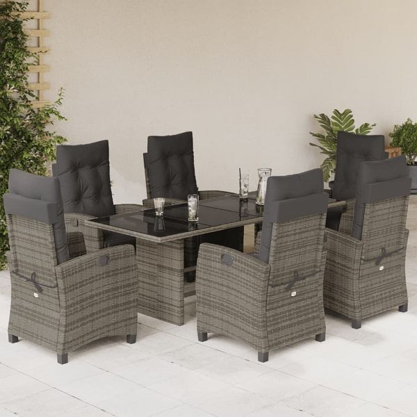 vidaXL 7-teilig Garten-Essgruppe mit Kissen Grau Poly Rattan, 3212924