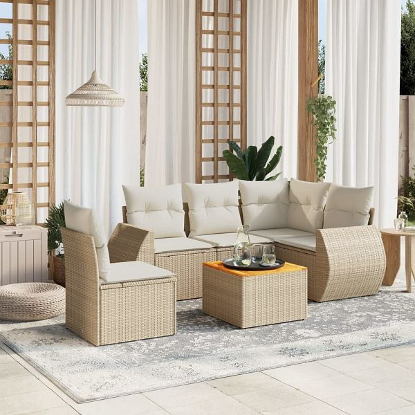 vidaXL 6-teilig Garten-Sofagarnitur mit Kissen Beige Poly Rattan, 3225008