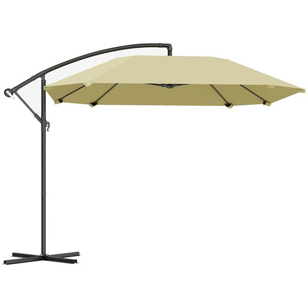 Outsunny Ampelschirm Alu Ø 260 cm Sonnenschirm, wasserdicht Kurbelschirm mit Ständer, Kurbel, Beige, 84D-392V00BG