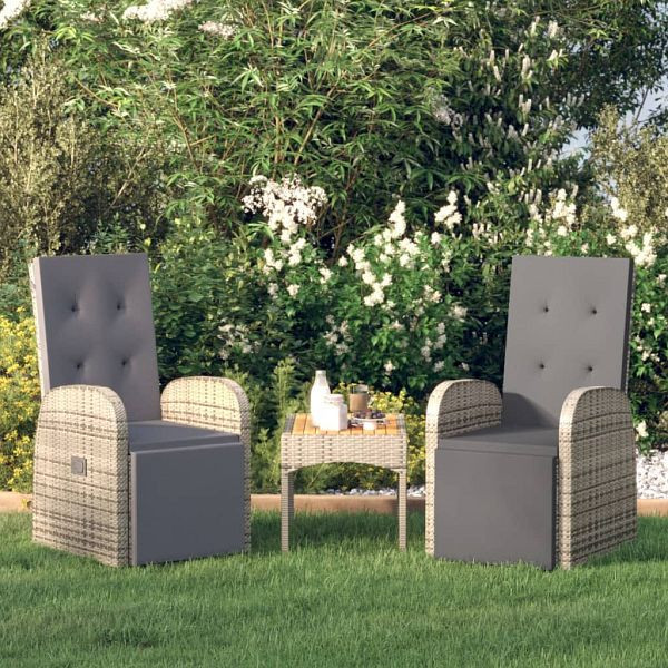 vidaXL Garten-Liegestühle mit Kissen 2 Stück Grau Poly Rattan, 319538