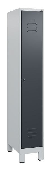 C+P Umkleidespind Classic PLUS mit Mitteltrennwand, Füße, 1800x300x500mm, 7035/7016, Zylinderschloss, 0800107-10F S10023