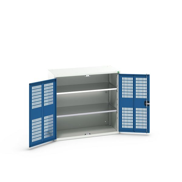 bott verso Flügeltürschrank mit Belüftung, mit 2 Fachböden, BxTxH: 1050 x 550 x 1000 mm, Lichtgrau / Enzianblau, 16926762.11