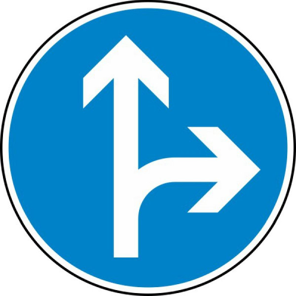 Stein HGS Vorgeschriebene Fahrtrichtung geradeaus oder rechts Nr. 214, 600 mm, RA1, Flachform 2 mm, 214-211