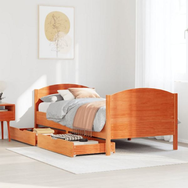 vidaXL Massivholzbett ohne Matratze Wachsbraun 90x190 cm Kiefernholz, 3301811
