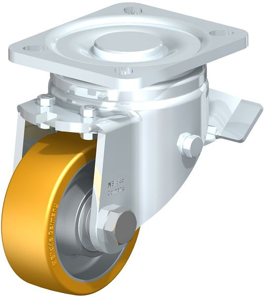 Blickle LH-ALTH 80K-ST Stahlblech-Lenkrolle, Schwerlast-Ausführung, mit Anschraubplatte & Feststeller, Blickle Extrathane®, Hellbraun, 300657