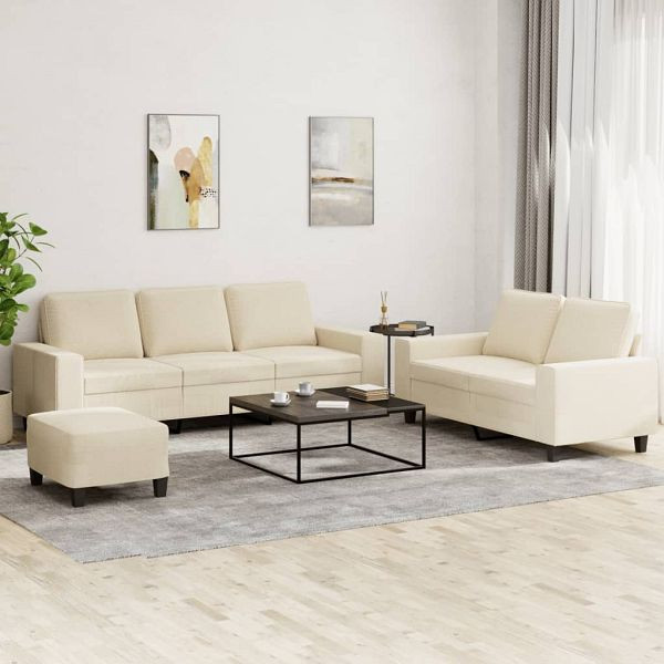 vidaXL 3-teilig Sofagarnitur Creme Stoff, Füllung: Schaumstoff, 3201908