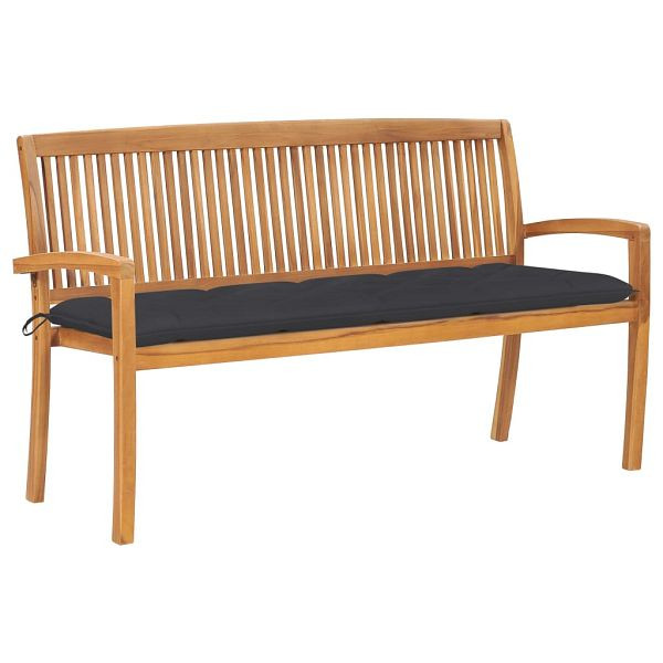 vidaXL Stapelbare Gartenbank mit Auflage 159 cm Massivholz Teak, 3063321