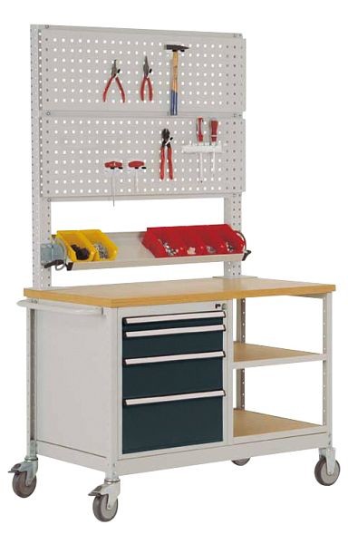 Manuflex Mobile Werkbank Modell 6 mit geölter Multiplex-Abdeckplatte 30 mm BxTxH 1135 x 590 x 810 mm, anthrazit, MW2033.7016