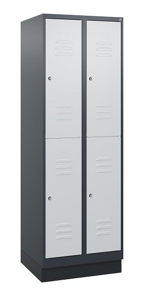 C+P Doppelstöckiger Spind Classic PLUS, Sockel, 2 Abteile, 1800x600x500mm, 7016/7035, Zylinderschlösser, 0803207-20 S10028