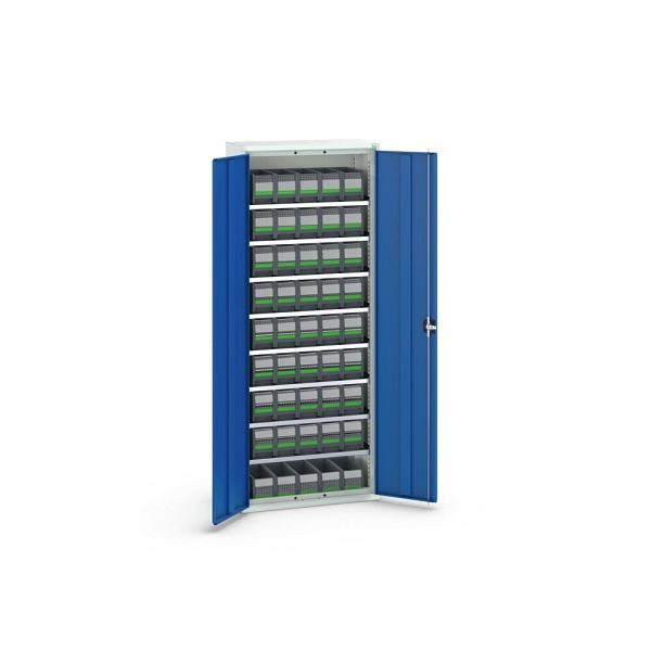 bott verso Magazinschrank, mit 8 Fachböden und 45 bottBoxen, BxTxH: 800x350x2000mm, Enzianblau, 16926405.11