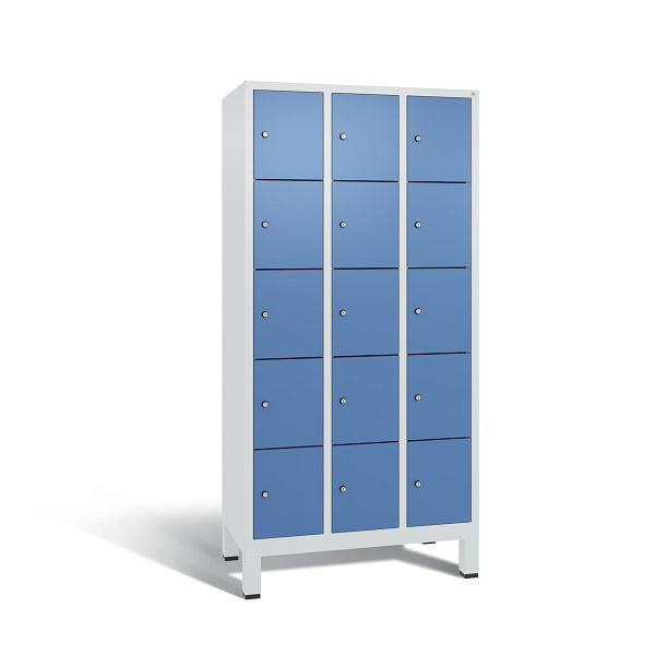 C+P Schließfachschrank Evolo, 15 Fächer, H1850xB900xT500 mm, Grau/Fernblau, 48010-305 S10086