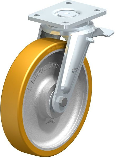 Blickle LO-GTH 251K-ST Stahlgeschweißte Schwerlast-Lenkrolle mit Feststeller, Blickle Extrathane®, Hellbraun, 607747