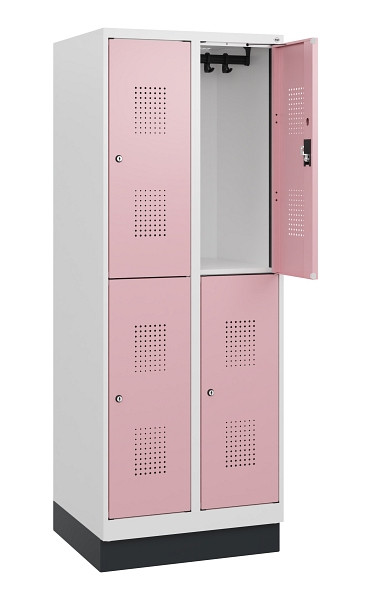C+P Doppelstöckiger Spind Evolo PLUS, Sockel, 4 Fächer, 1630x600x500mm, 9016/301, Zylinderschloss, 0493205-20 S10045