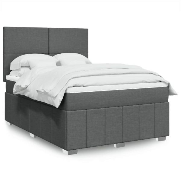 vidaXL Boxspringbett mit Matratze Dunkelgrau 140x200 cm Stoff, 3293985