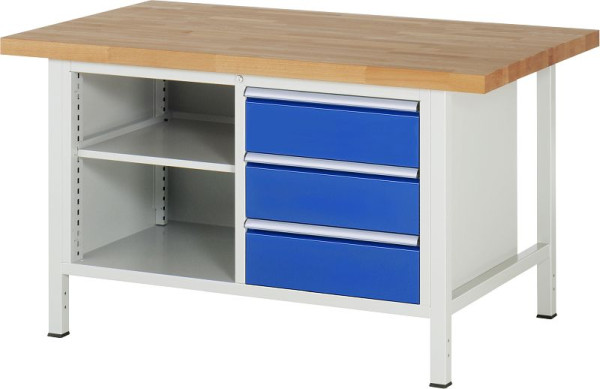 RAU Werkbank Serie 8000 - Modell 8462, B1500 x T900 x H840-1040 mm, Systemunterbau B1235 x T850 x H800-1000 mm, 03-8462A2-159B4H.11