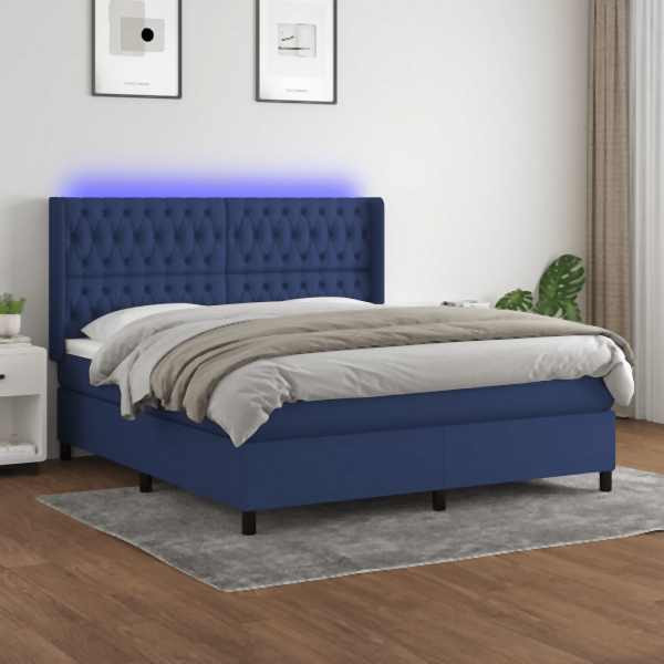 vidaXL Boxspringbett mit Matratze & LED Blau 160x200 cm Stoff, 3138571