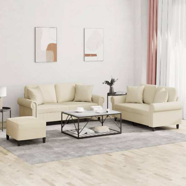 vidaXL 3-tlg. Sofagarnitur mit Kissen Creme Kunstleder, 3202166