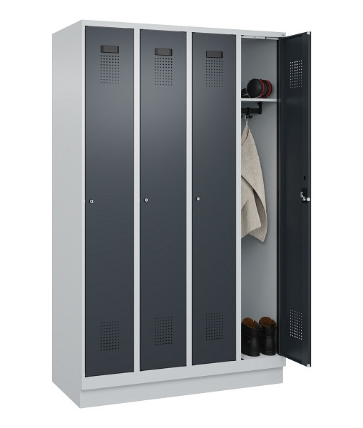 C+P Spind Evolo PLUS, mit Sockel, 4 Abteile, 1950x1200x500mm, 7035/7016, Verschluss Zylinderschloss, Ablageböden 4, 049020-40 S10039