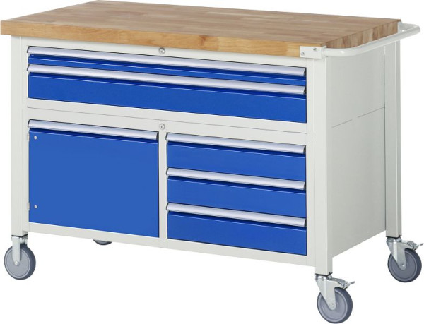 RAU Fahrbare Werkbank-Modell 8922, 1250x700x920-1120mm, Oben: 60, 120mm, Unten li: Flügeltür, Unten re: 3x120mm, 05-8922A2-127B4H.11