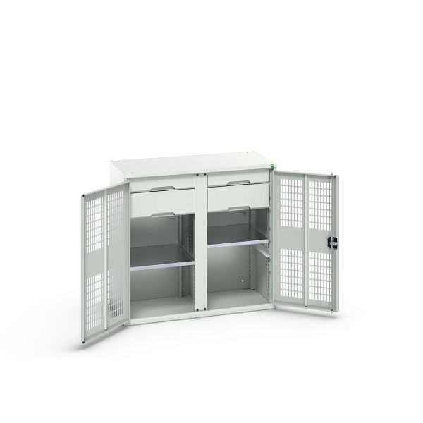 bott verso Garderobenschrank mit Belüftung, mit 2 Fachböden, 4 Schubladem, Trennwand, BxTxH: 1050 x 550 x 1000 mm, Lichtgrau / Lichtgrau, 16926764.16