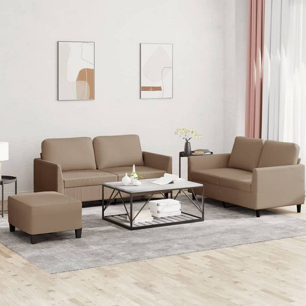 vidaXL 3-teilig Sofagarnitur mit Kissen Cappuccino-Braun Kunstleder, 3201759