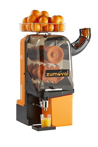 ZUMOVAL Orangensaftpresse MINIMAX in orange- Tischgerät + Podest mit Edelstahlzapfhahn und Edelstahlpodest, ZV-12011-orange-T