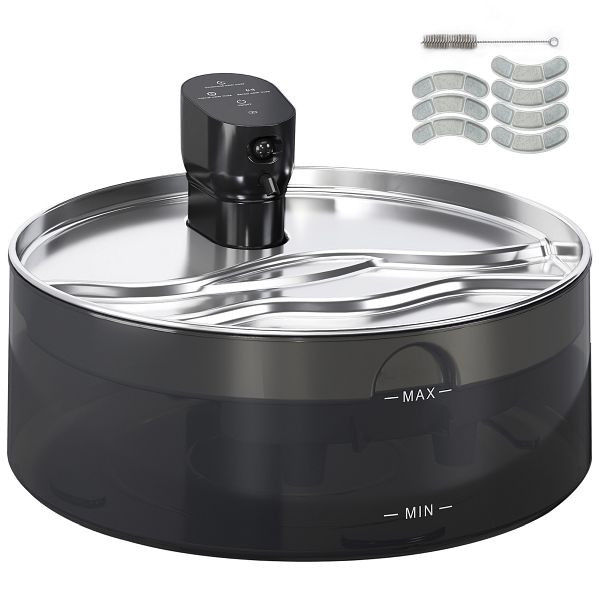 PawHut Katzenbrunnen 7L Trinkbrunnen für Katzen mit leiser Pumpe LED Aktivkohlefilter Edelstahl 30,6 x 30,6 x 17,2 cm, D08-076V00SR