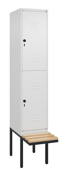 C+P Doppelstöckiger Spind Classic PLUS, 2120x400x815mm, 9016/9016, Drehriegel, Sitzleisten aus Buche, schwebende Sitzfläche, 0803407-12 S10014