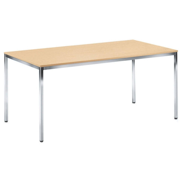 Deskin Besprechungstisch BASE-MODUL, Platte Buchedekor, Gestell verchromt, B 1400 x T 700 x H 720 mm, 284222
