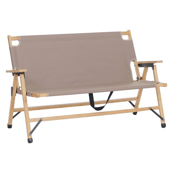 Mendler Bambus Campingbank HWC-Q40, Outdoorbank Picknickbank Gartenbank, klappbar Tragegriff Stoff/Textil 117cm, creme, 122891