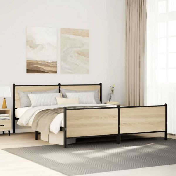 vidaXL Metallbett ohne Matratze Sonoma-Eiche 200x200 cm, 3301367