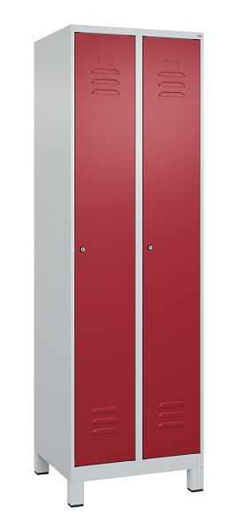 C+P Umkleidespind Classic PLUS mit Mitteltrennwand, Füße, 2 Abteile, 1950x600x500mm, 7035/3003, Zylinderschlösser, 080010-20F S10016