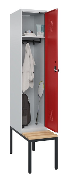 C+P Spind Evolo PLUS, 1 Abteile, 2120x400x815mm, 7035/3000, Haken 4, Drehriegel, Sitzfläche Buche-Hartholz, Sitzbank, 0490507-12 S10003