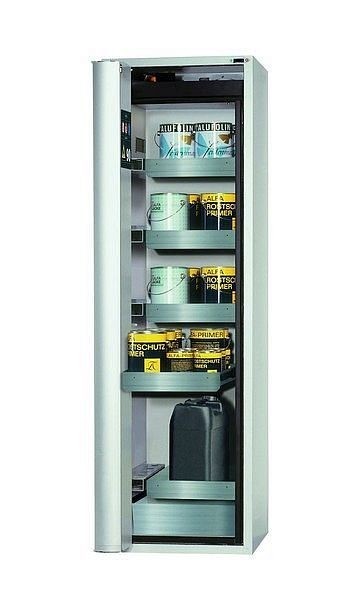 asecos Sicherheitsschrank S-PHOENIX touchless-90, S90.196.060.FDAO in lichtgrau RAL 7035 mit 4x Auszugswanne Standard (Edelstahl), 30237-001-30276