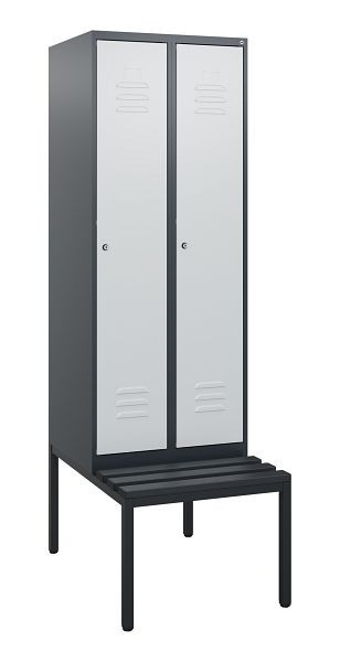 C+P Umkleidespind Classic PLUS, mit untergebauter Sitzbank, 2 Abteile, 1950x600x815mm, 7016/7035, Zylinderschlösser, 0800505-20 S10058