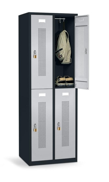 Deskin Doppelstöckiger Spind SYSTEM SP1 ohne Unterbau, Alusilber RAL 9006, 590 x 500 x 1700 mm, 346897