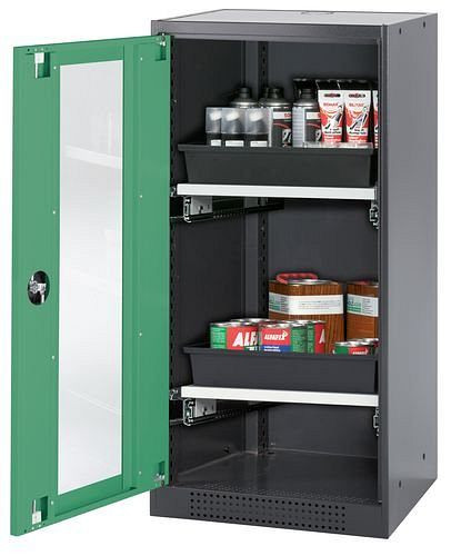 asecos Chemikalienschrank Systema-T CS-52LG, Korpus anthrazit, Flügeltüren grün, 2 Tablarauszüge, 208674