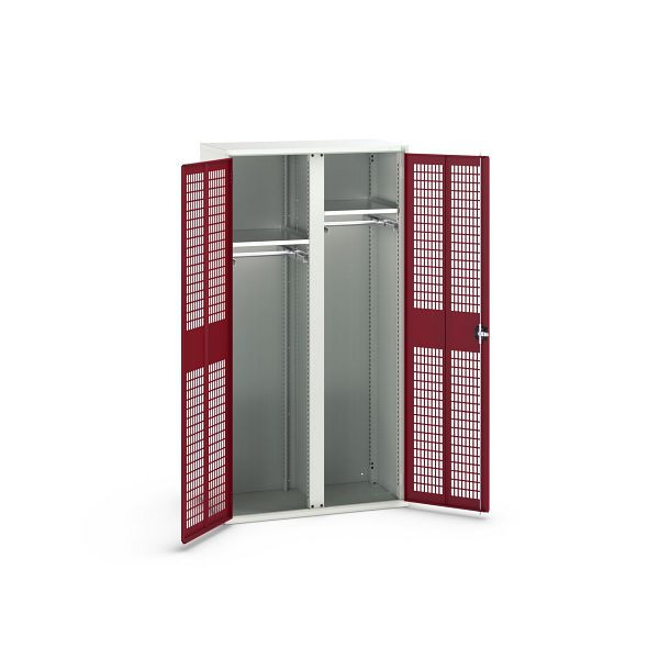 bott verso Garderobenschrank mit Belüftung, mit 2 Fachböden und Trennwand, BxTxH: 1050 x550 x 2000 mm, Lichtgrau / Purpurrot, 16926773.24