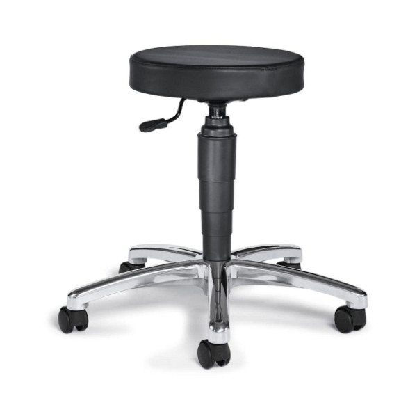 Deskin Arbeitsdrehhocker TEC 70, Fußkeuz verchromt mit Rollen, Bezug Lederimitat, Farbe schwarz, 219751