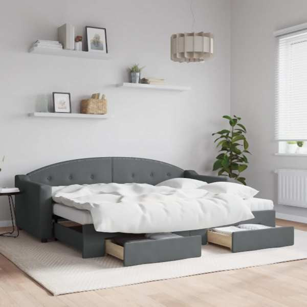 vidaXL Tagesbett Ausziehbar mit Schubladen Dunkelgrau 80x200 cm Stoff, 3197562