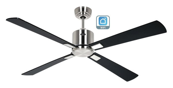 CasaFan Deckenventilator Eco Neo III 132 Chrom gebürstet-Massivholz Lack schwarz/Teak WiFi, 942202W