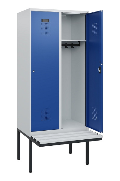 C+P Spind Evolo PLUS, 2 Abteile, 1950x800x815mm, 7035/5010, Zylinderschloss, Material Sitzfläche Kunststoff, 0490405-22 S10087