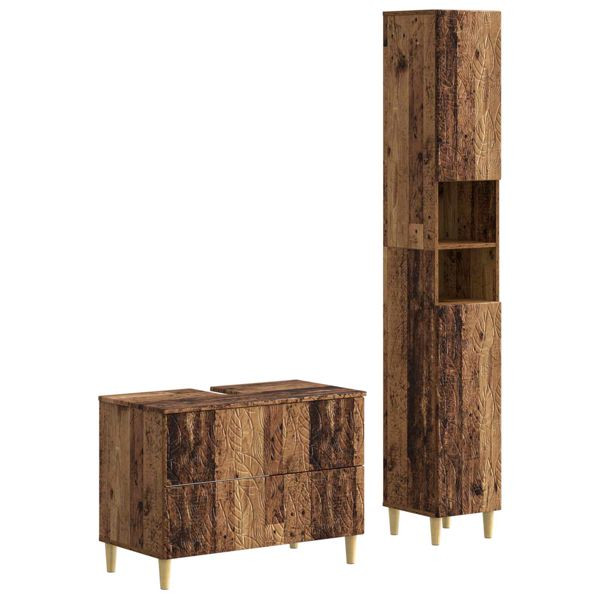 vidaXL 2-teiliges Badezimmer Schrank Set DELFT Altholz Holzwerkstoff, 3417547