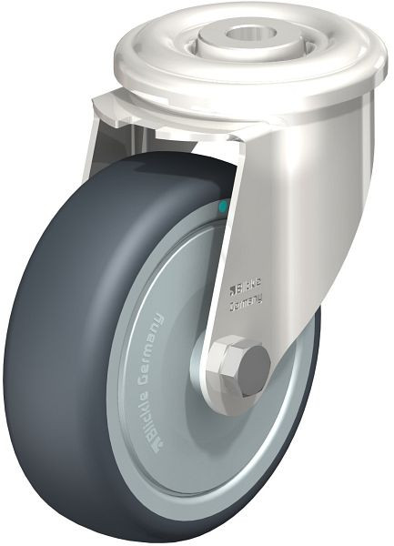 Blickle LEXR-TPA 102KD-FK Edelstahl-Lenkrolle mit Rückenloch, Thermoplastisches Gummi-Elastomer, Grau, 760864
