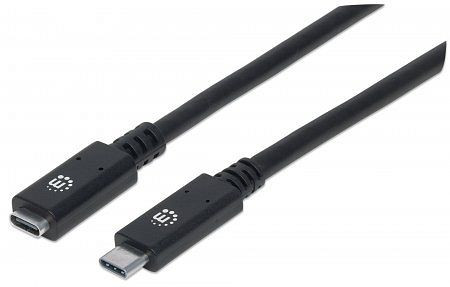 MANHATTAN SuperSpeed+ USB-C Verlängerungskabel, USB 3.1 Gen2, Typ C-Stecker auf Typ C-Buchse, 10 Gbit/s, 5 A, 0,5 m, schwarz, 355230