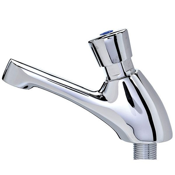 Gastro-Inox Wasserhahn mit wassersparender Druckknopfsteuerung, kurzer Auslauf oben, 402.601