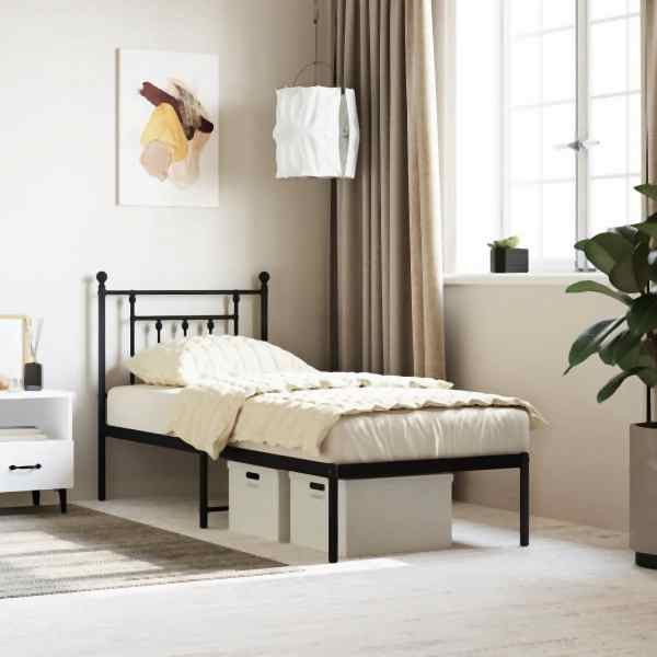 vidaXL Bettgestell mit Kopfteil Metall Schwarz 75x190 cm, 353527